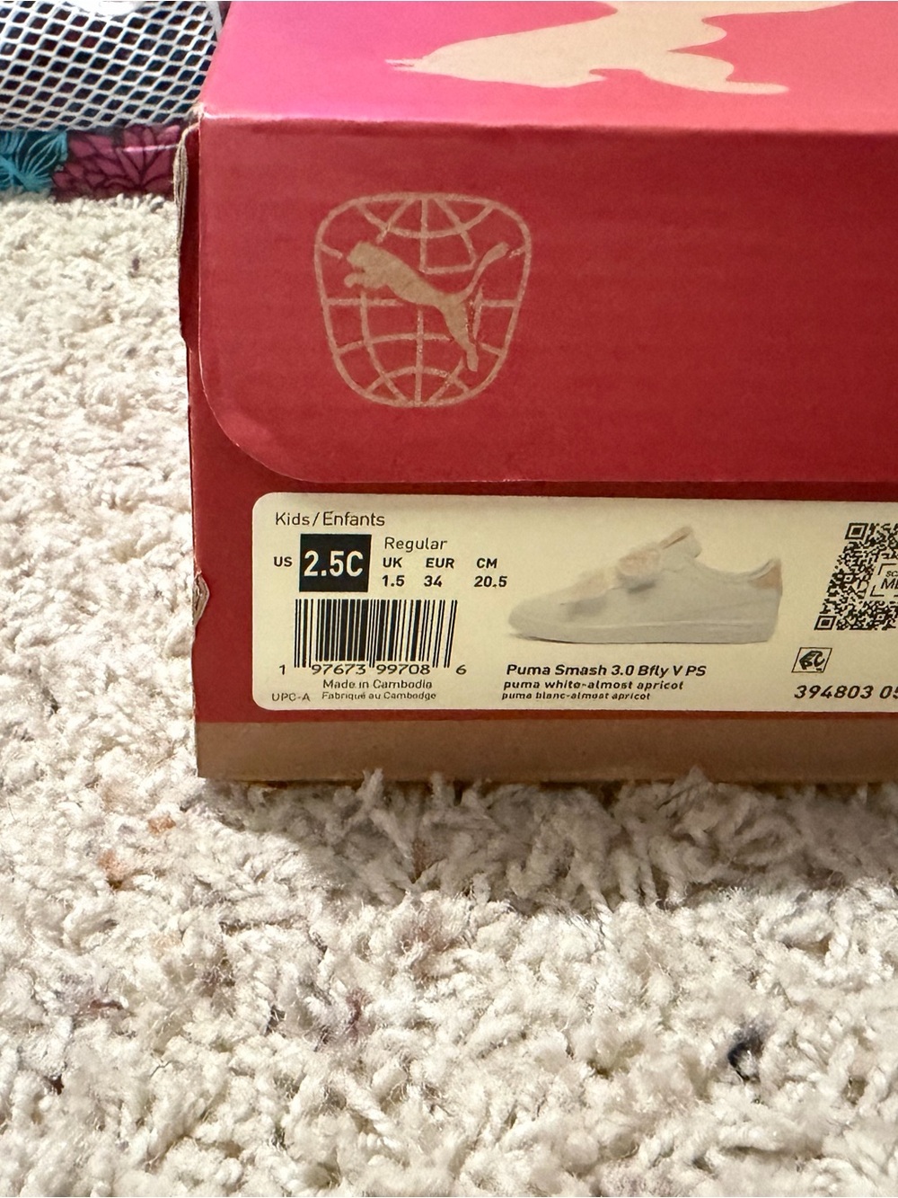 Puma Kids Smash 3.0 Sneakers in White and Apricot
